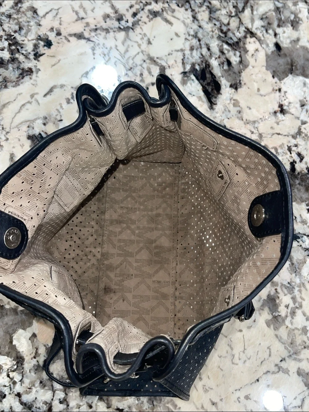 MICHAEL Michael Kors Black Perforated Leather Tote with Silver Hardware